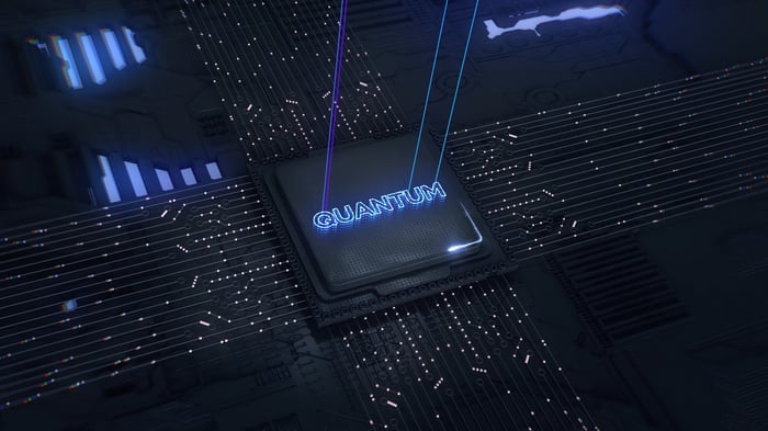 An illustration of a quantum computing chip.