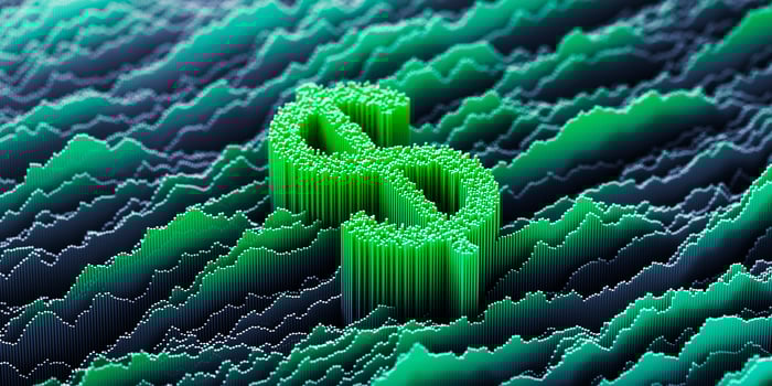 A dollar sign in a sea of stock charts.