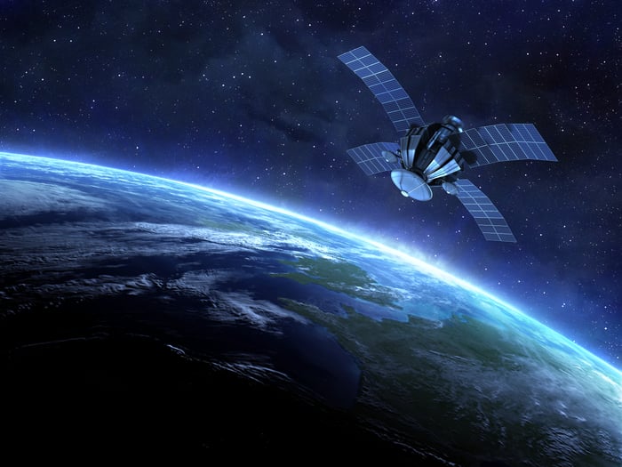 Satellite orbiting around space.