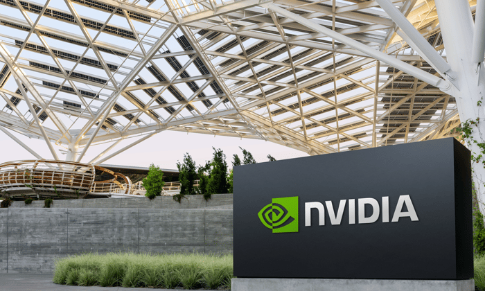 Nvidia sign in front of corporate headquarters.