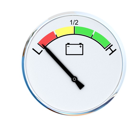 An EV battery gauge on Low.