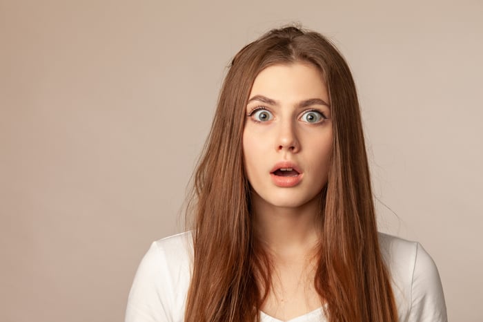Someone is looking surprised, with mouth open. 