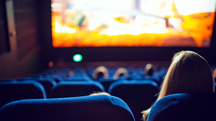 Inside of a movie theater.