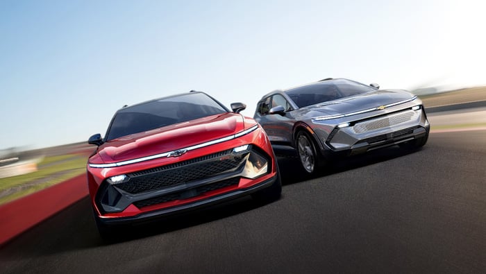 Chevrolet vehicles driving side by side.