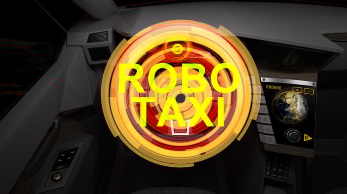 Robotaxi button inside of a vehicle.