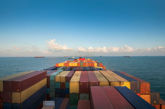 Container ship foredeck.