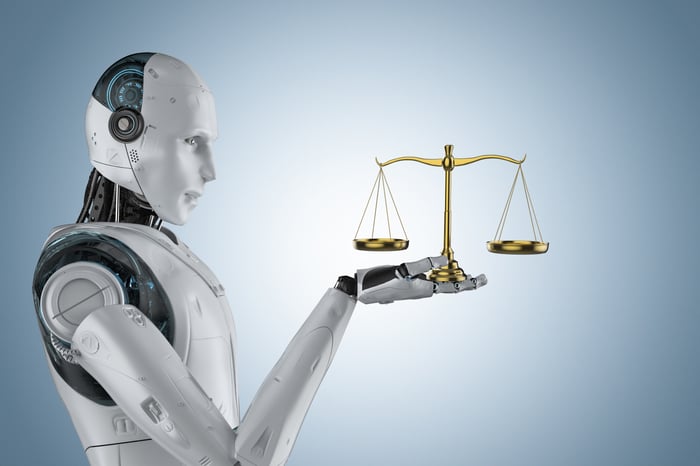 A robot with a measuring scale.