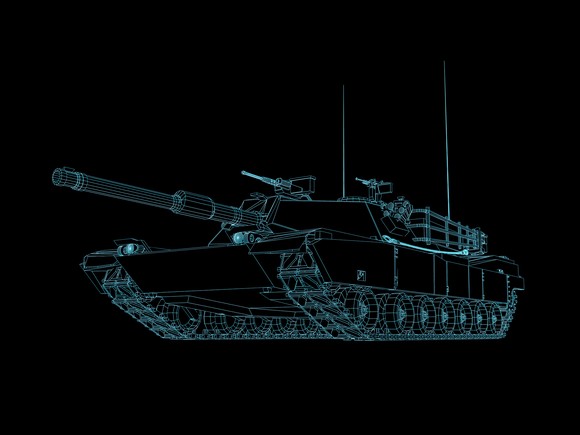 3d CAD rendering of a main battle tank.