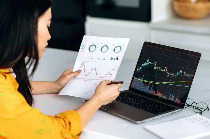 Individual investor studying stock charts.
