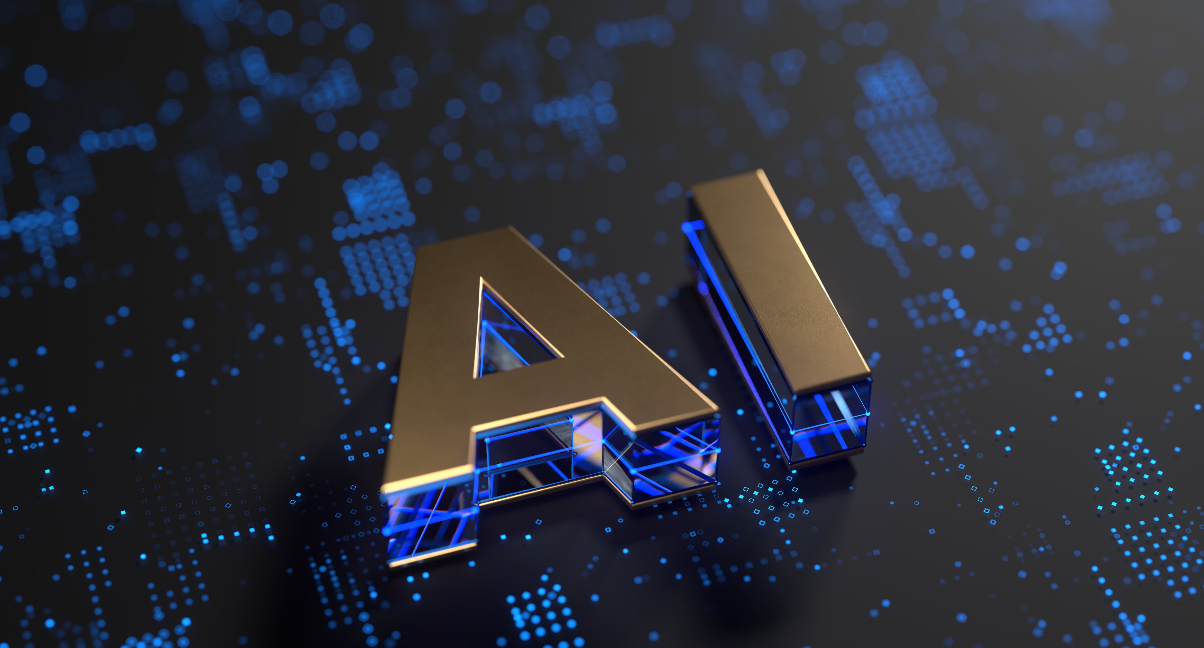 The term "AI" written on a circuit board.