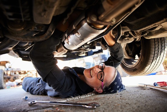 Mechanic working under a car.