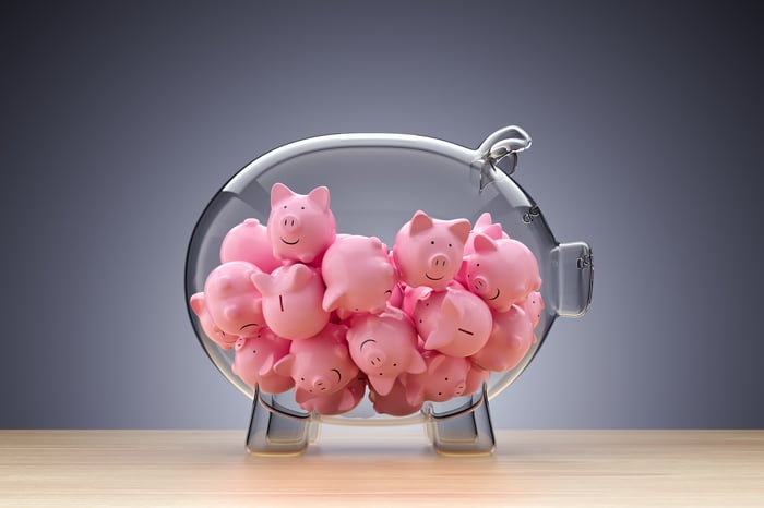 Piggy bank full of money.