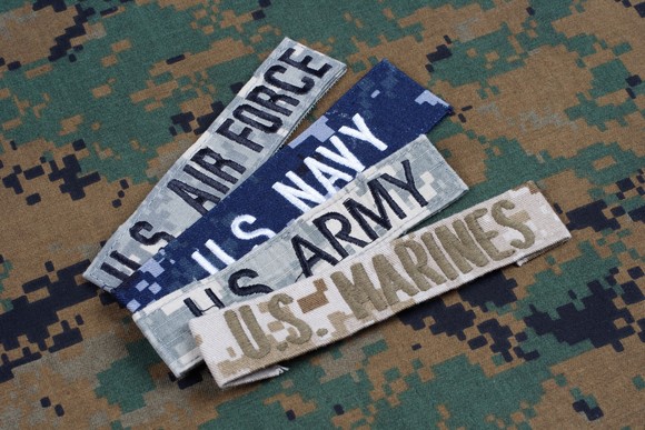 Patches for each branch of the U.S. military.