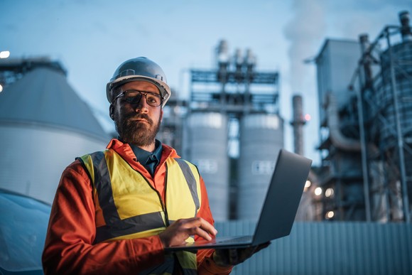 A person working on a nuclear reactor