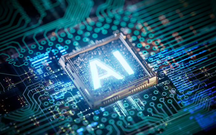 An artificial intelligence displays "AI" in glowing letters.