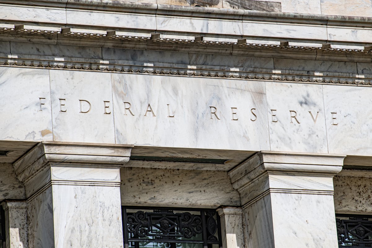 The words "Federal Reserve" on the Fed building.