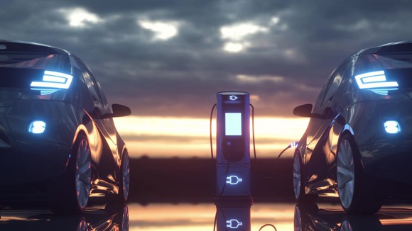 EVs charge at a charging station.