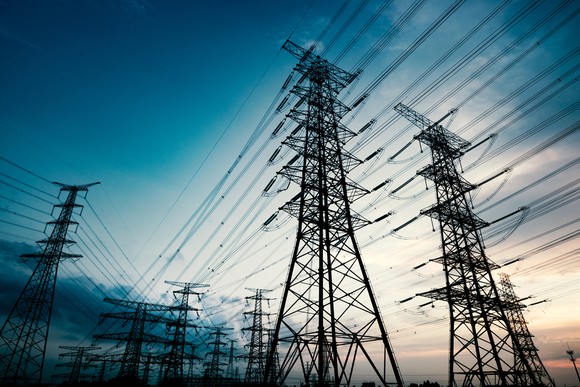 High-voltage power lines and towers