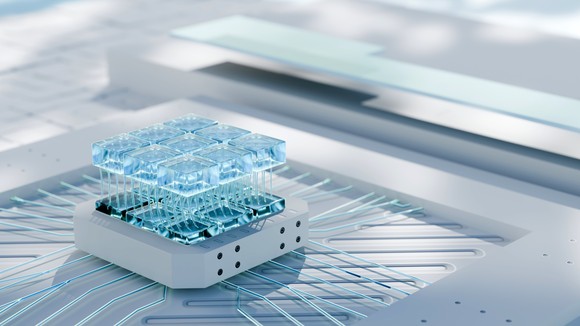 A high-performance GPU powering an AI model.