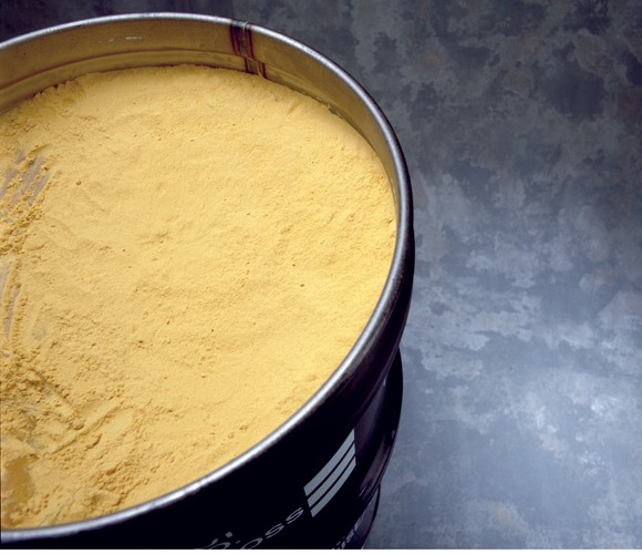 Yellowcake in a drum at Cameco's Rabbit Lake facility. 