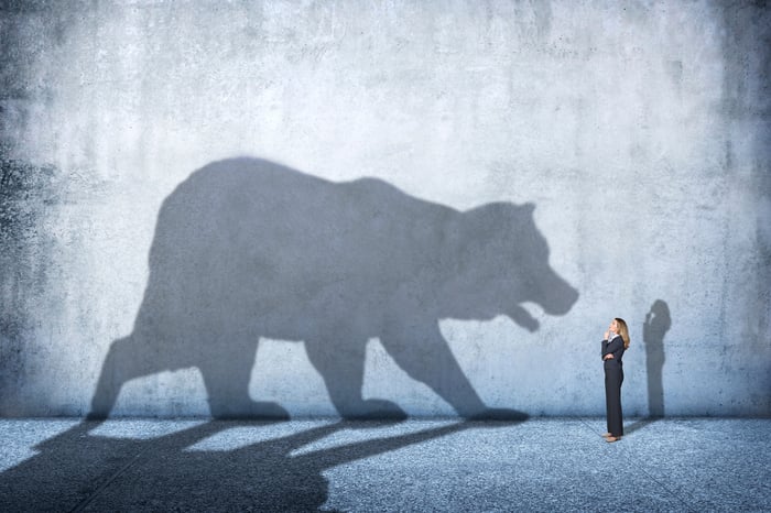 The shadow of a bear looming over a person. 