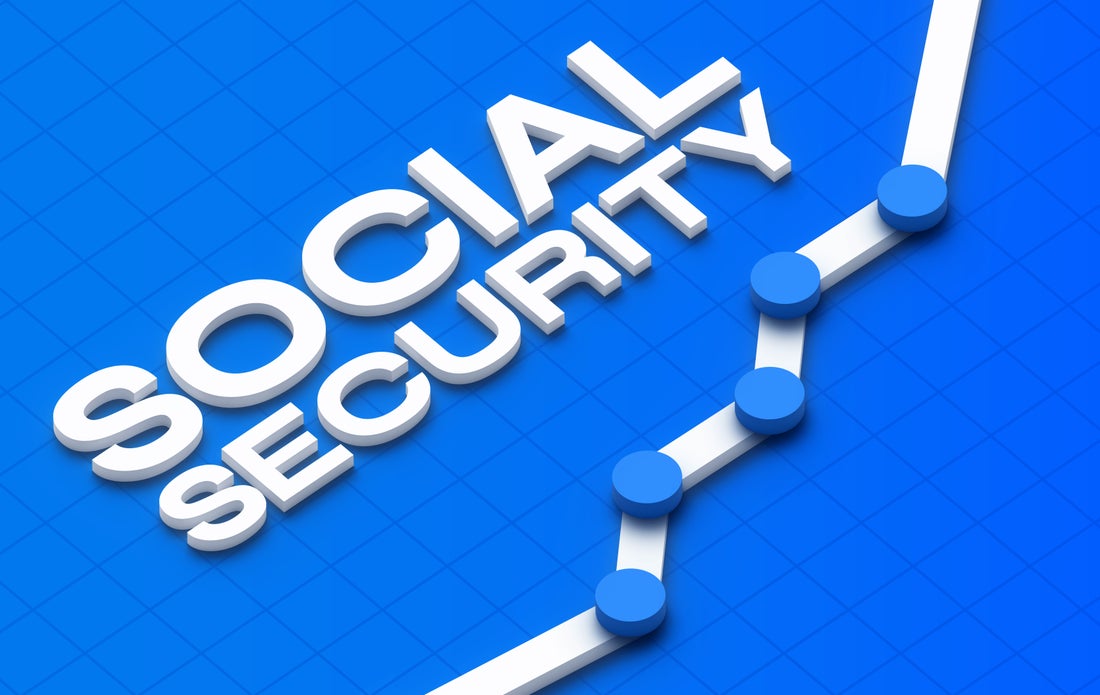 Blue background with the words "Social Security" spelled out in white. 