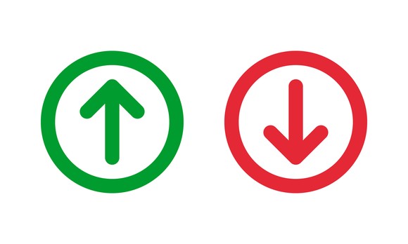 Green up button and red down button.