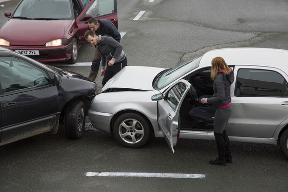 A car crash in an intersection.