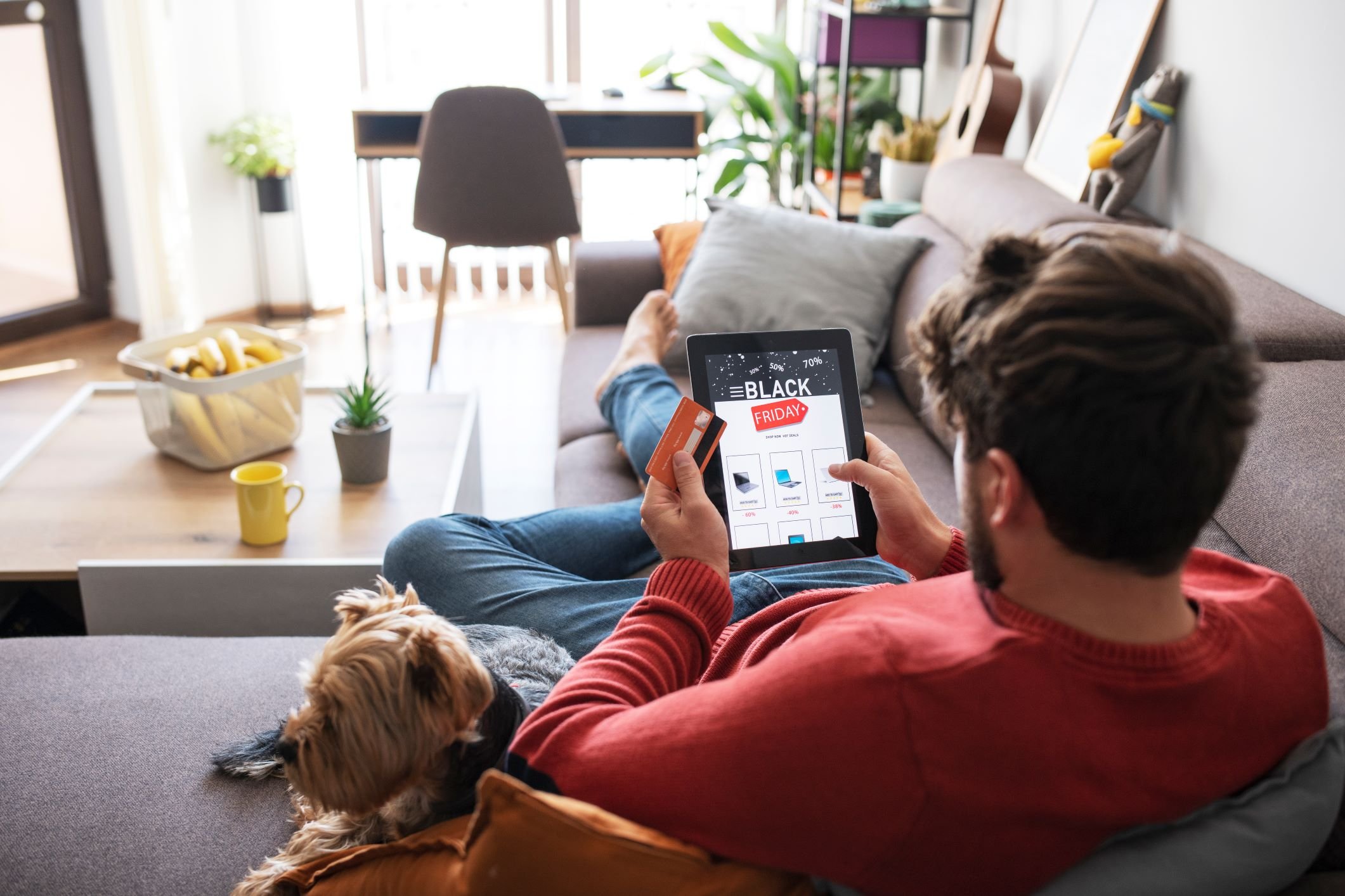 Person shopping online using a tablet.