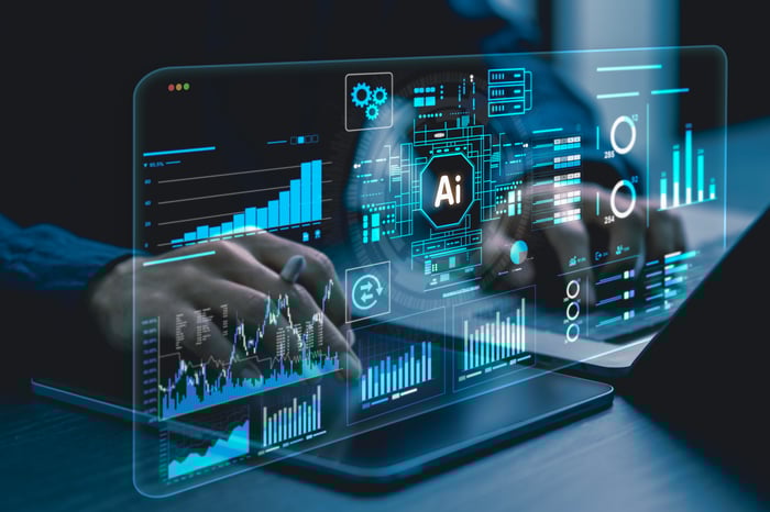 Person using a device with AI software.