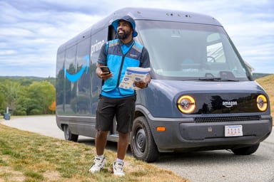Amazon delivery person with a truck