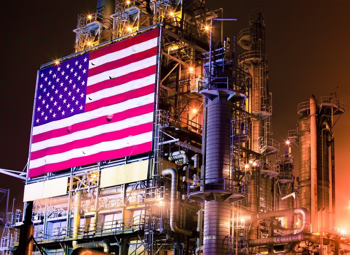 An American flag on an energy facility.