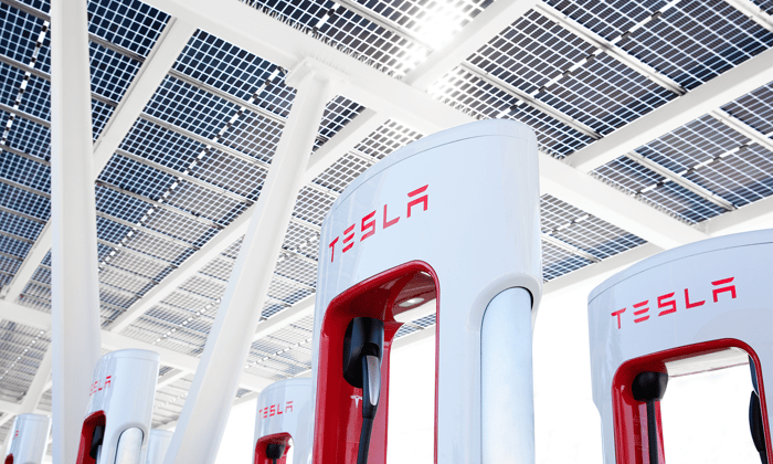 Tesla charging stations.