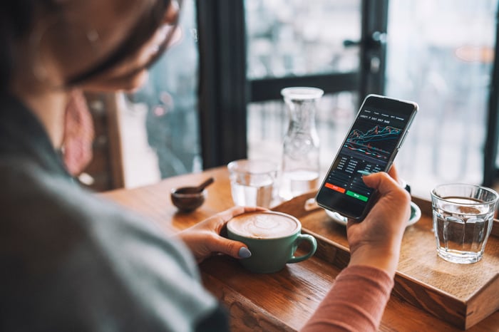 Stock trading on a mobile phone.