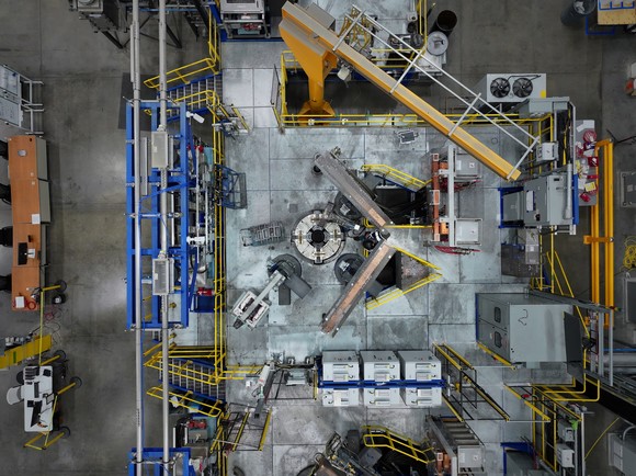 A detailed view of electrolysis cells at MP Materials' Independence facility, highlighting the advanced technology used in rare earth metal reduction.