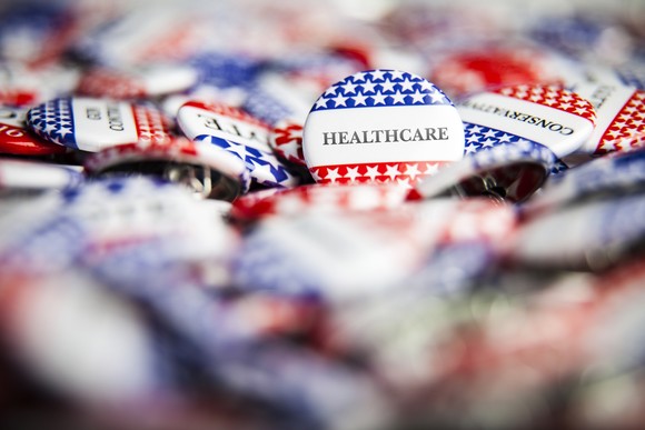 Campaign buttons labeled "healthcare."