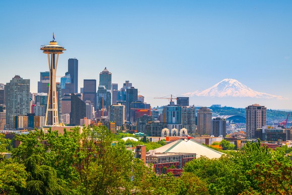 The skyline of Seattle, Washington.