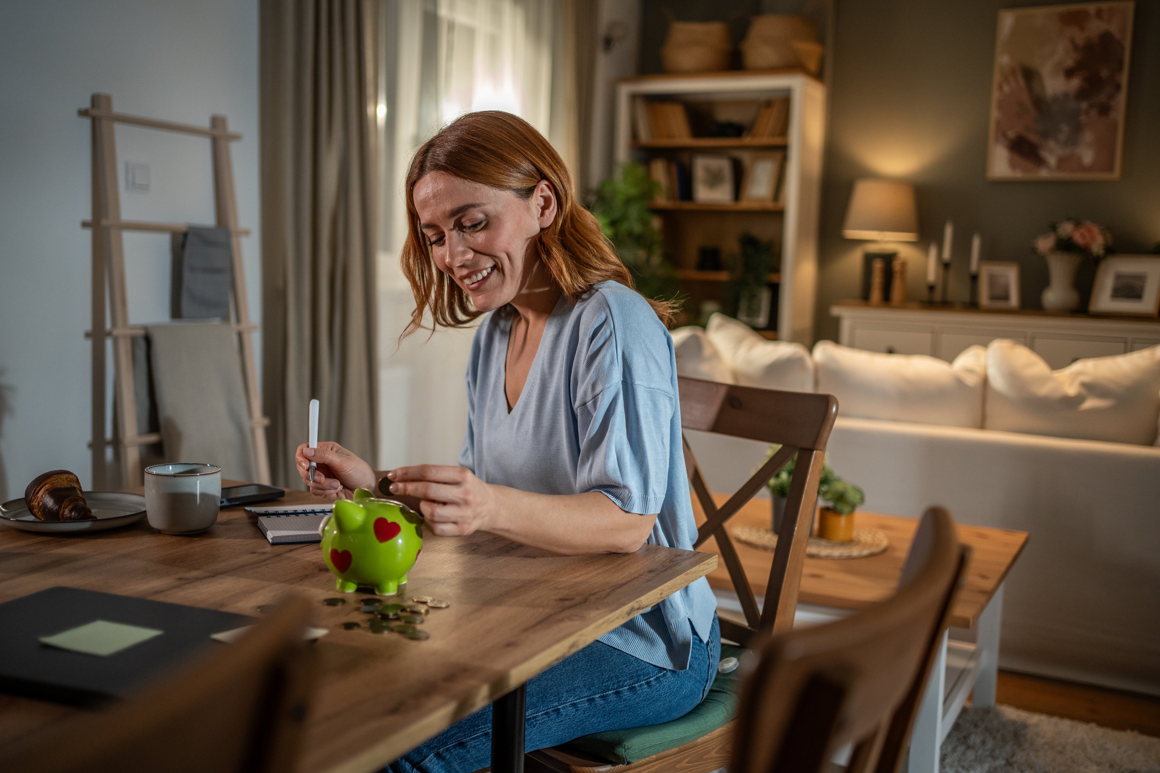 Beginner investor reviewing budget, savings, and portfolio plan at home.