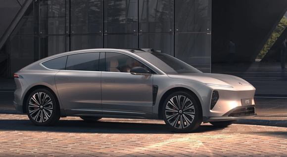 A silver Nio ET9 electric sedan.