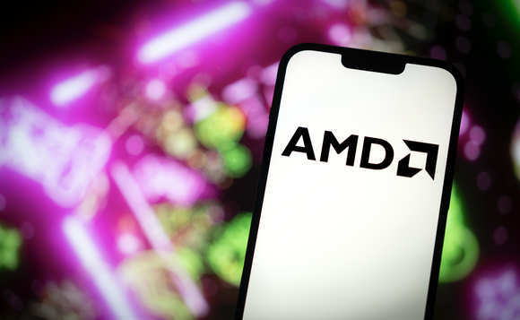The AMD logo displayed on a phone.