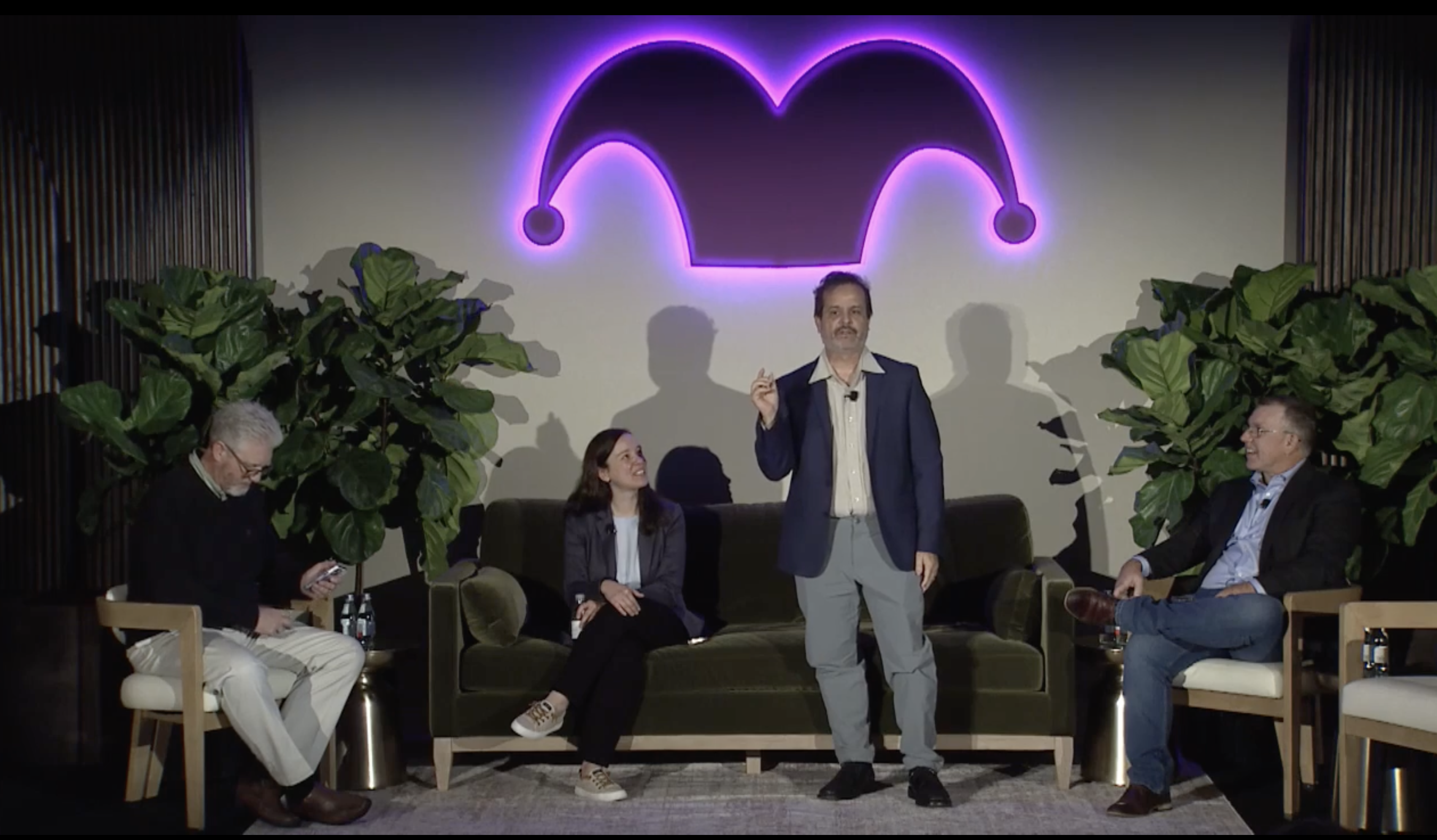 Tim Beyers, Alicia Alfiere, Rick Munarriz, and Dave Meier presenting at Fool Fest 25.