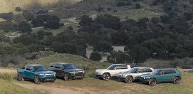 Rivian lineup of R1, R2, and R3 vehicles