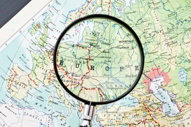 Map of Europe under a magnifying glass