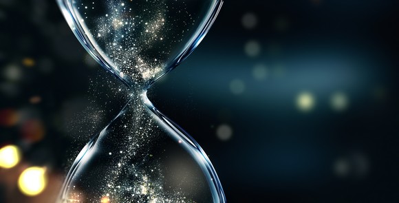 Sand in an hourglass.