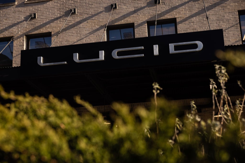 Lucid logo above a corporate building.