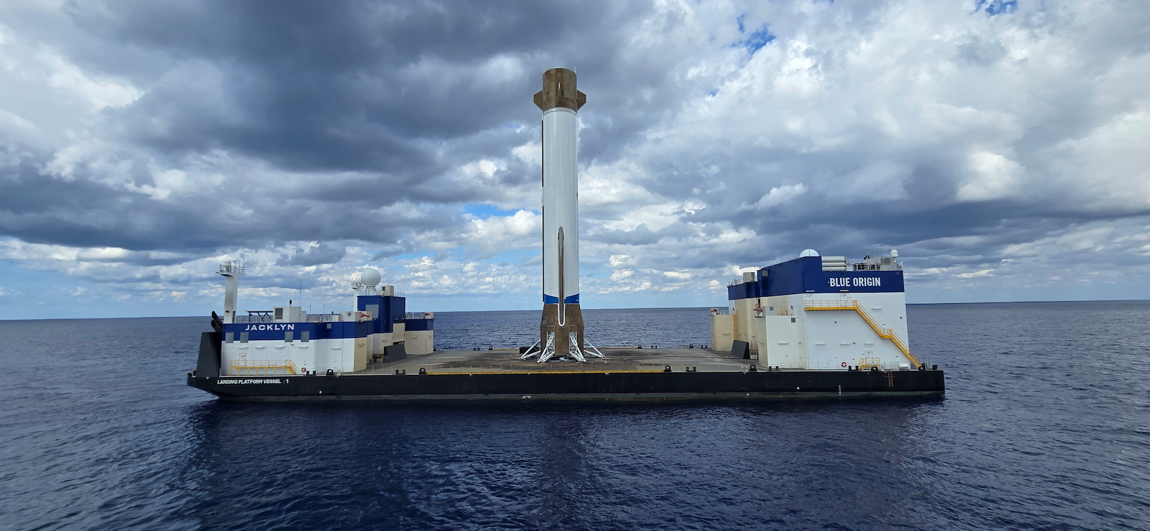New Glenn on landing barge. IS Blue Origin.