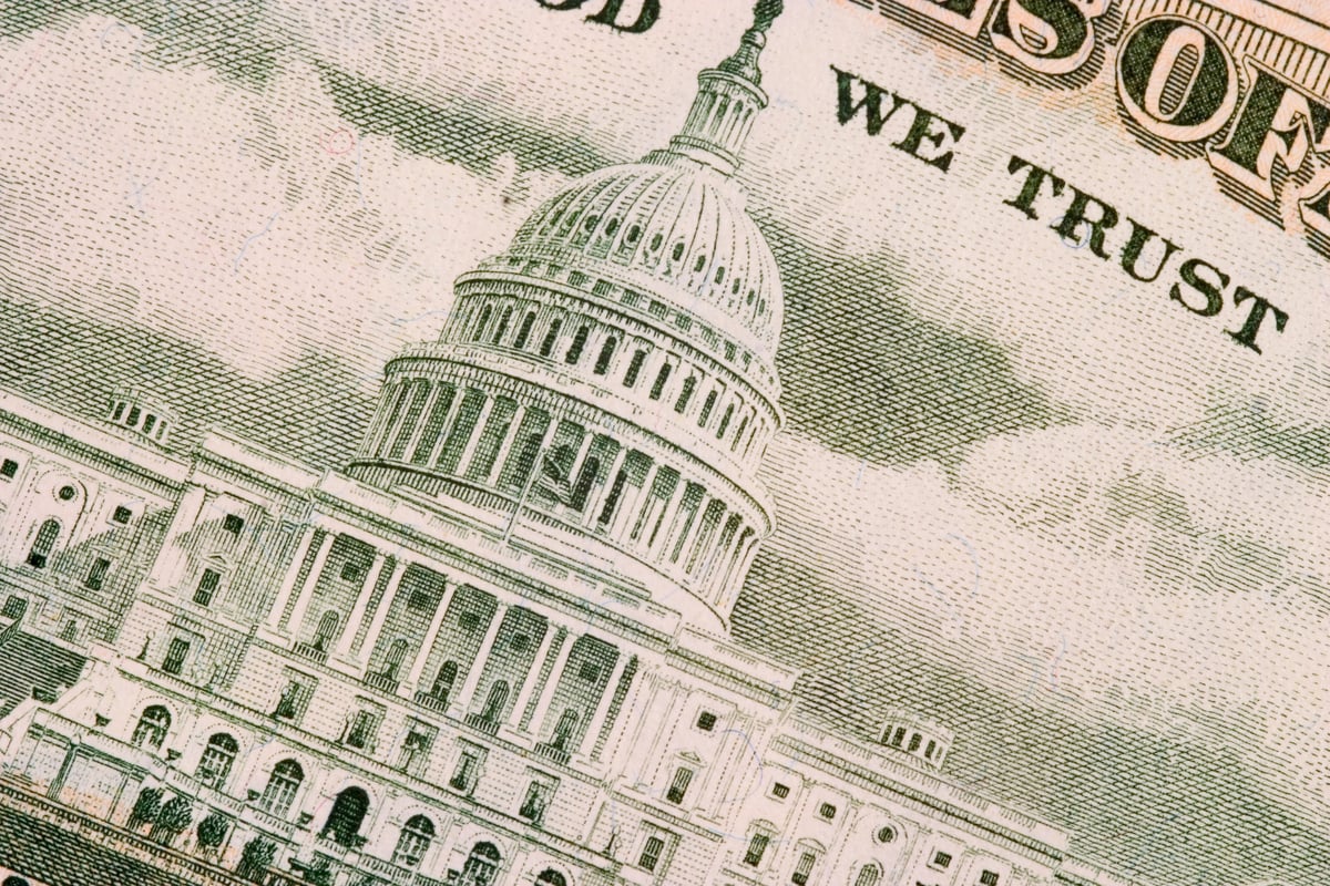 A close up of U.S. currency.