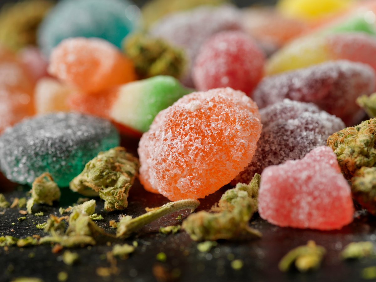 A close-up of cannabis gummies. 