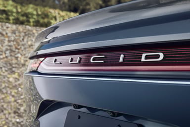 Lucid Air Pure rear logo closeup 2025