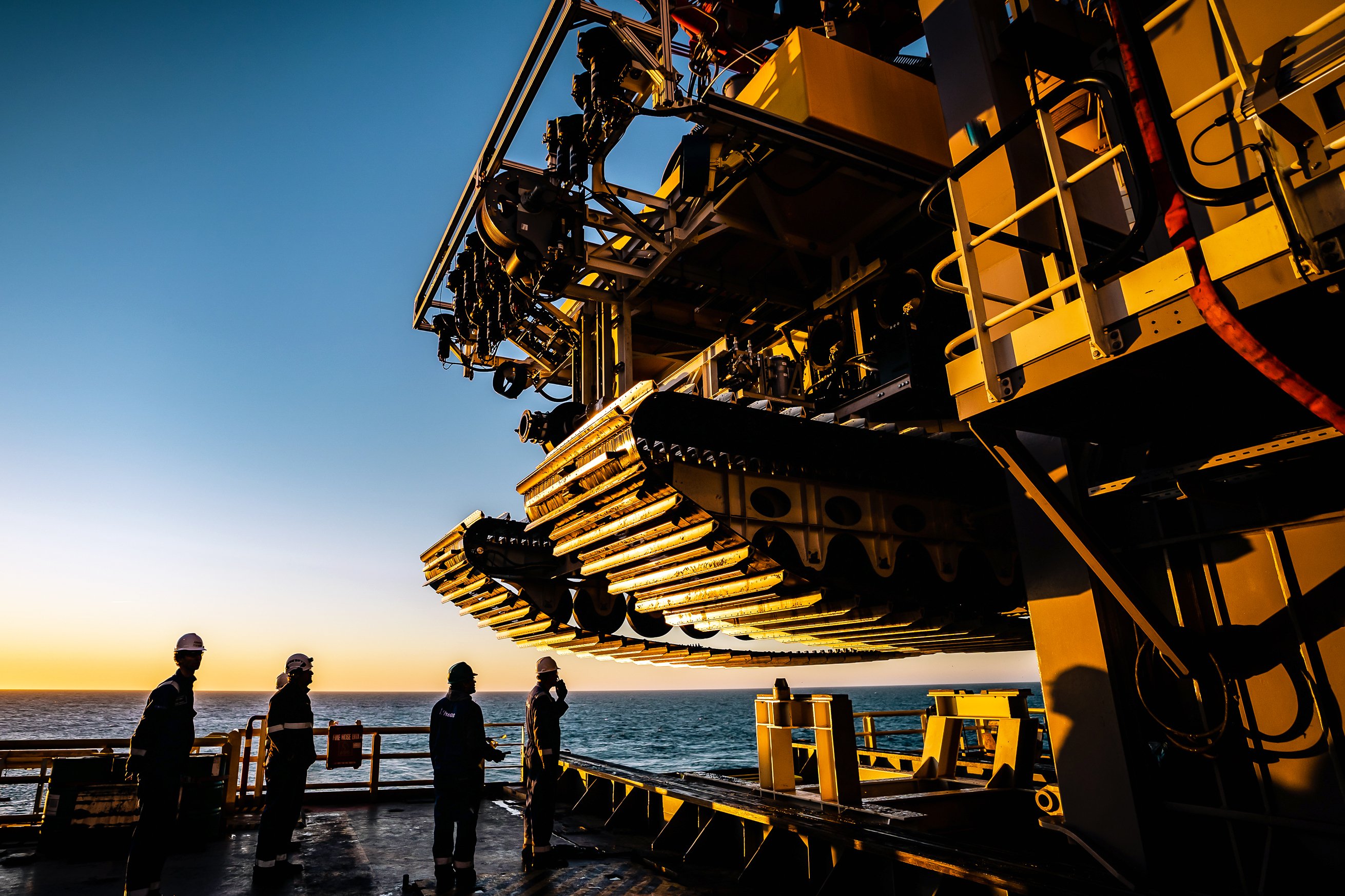 A nodule collector docking on an open-sea vessel. 